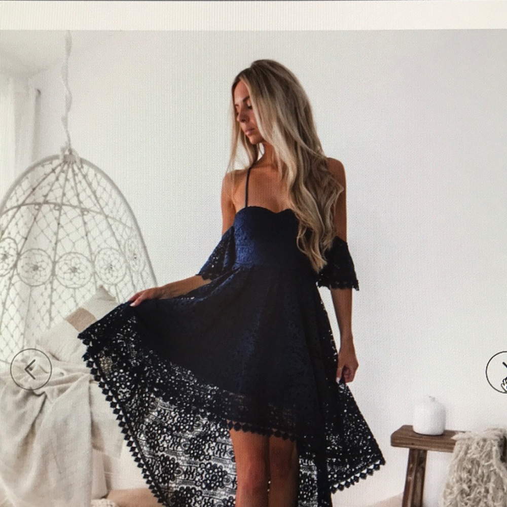 Blue lace high low dress